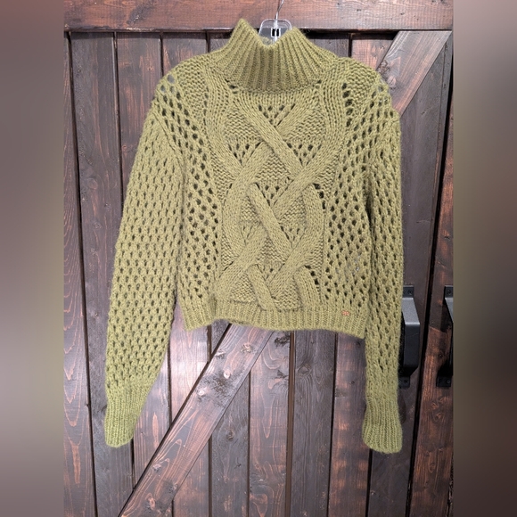 GDD Sweaters - Gold Digger Denim, Olive Green Cable Knit Turtleneck Sweater